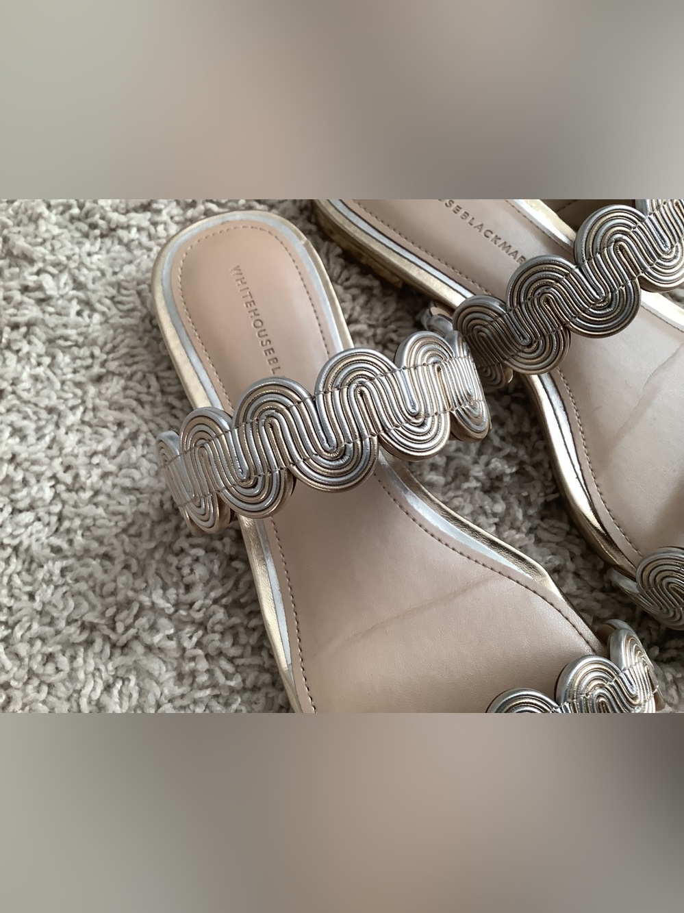WORN ONCE! White House Black Market Mixed Metal Flat Sandal - Picture 4 of 9